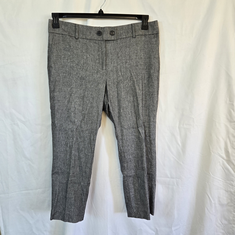 Loft Women's Preppy Gray Linen Blend Slim Leg Stretch Career Pants 14 Petite